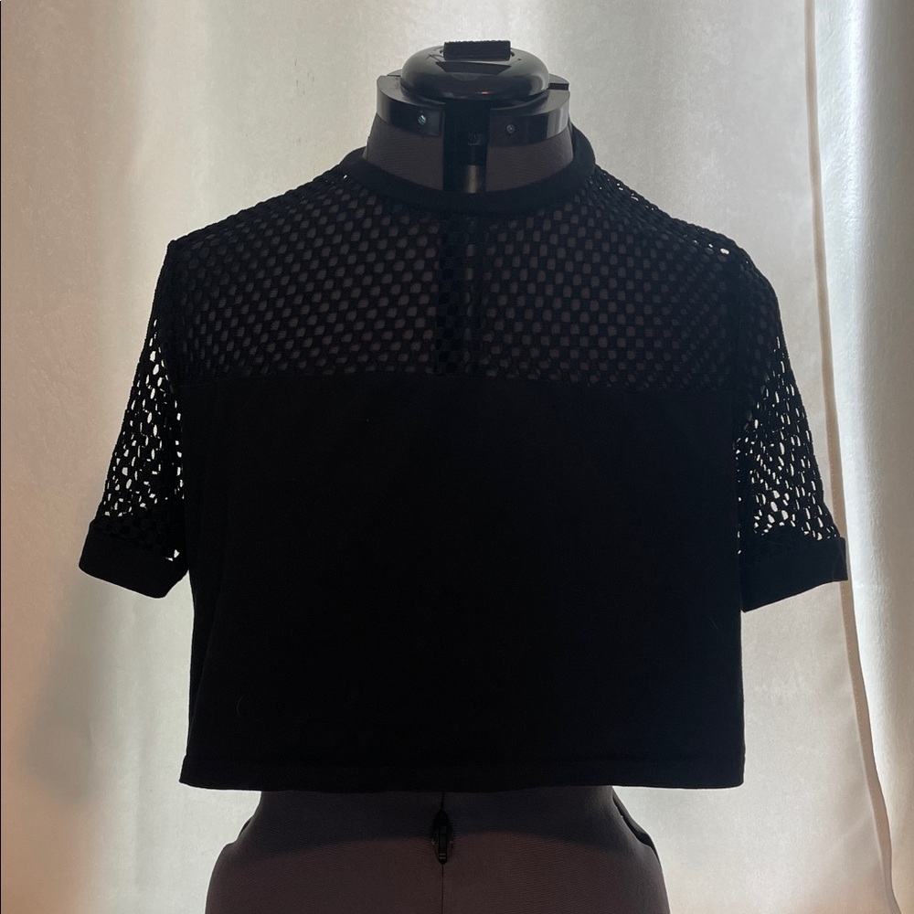 SHEIN Black Mesh Detail Crop Top